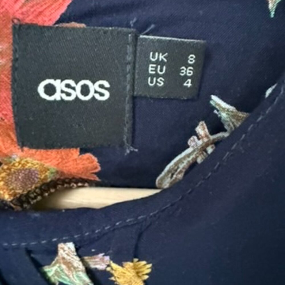 ASOS Navy Dandylion Floral Fit & Flare Dress w/ Belt | US 4 (EU 36 / UK 8) - Picture 5 of 6